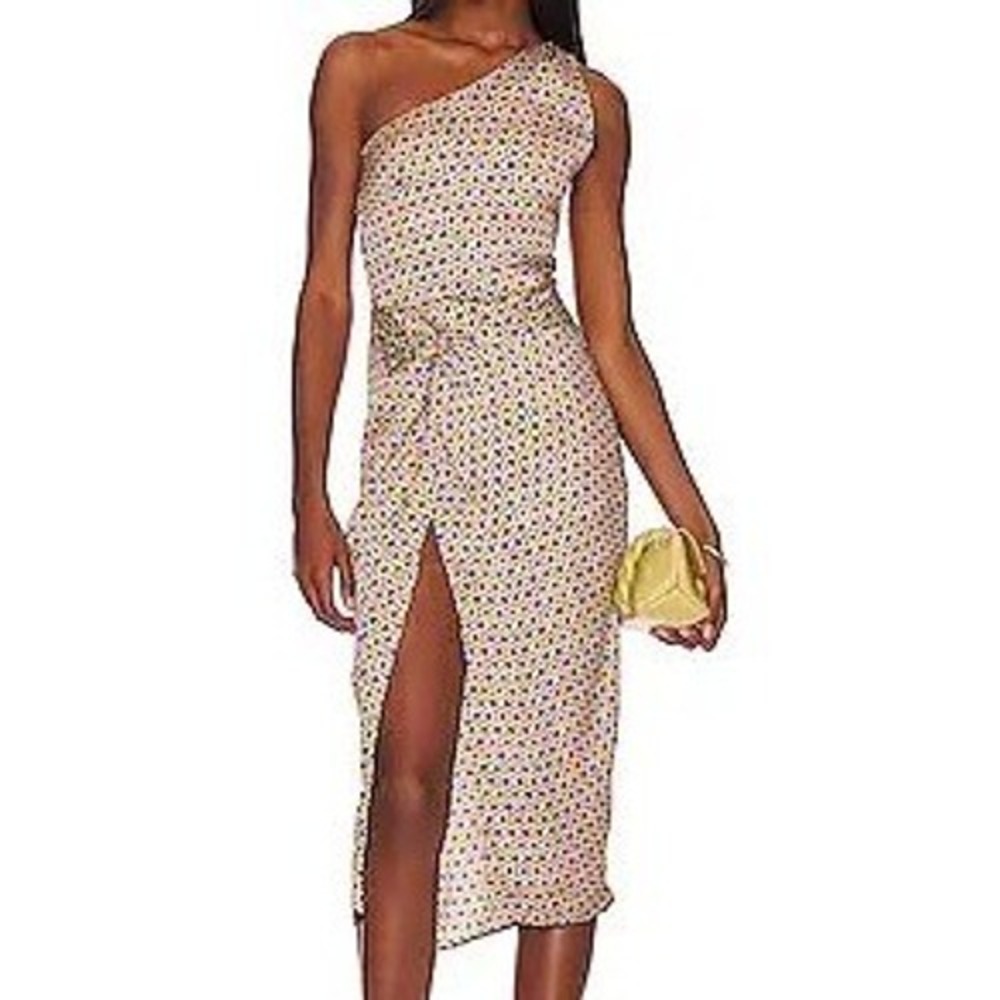 Heartloom Revolve Robin Dress Saffron One Shoulder Midi Yellow Blue Geo Floral S